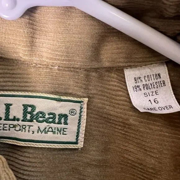 VTG LL Bean Corduroy Button Front Shirt Dress Womens Khaki Midi Pocket Size 16 - Picture 4 of 6